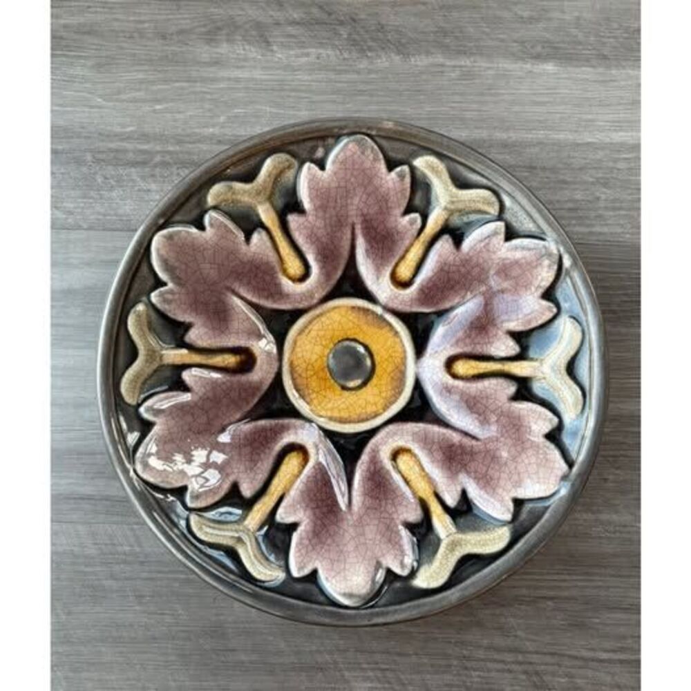 Creative Co-op Round Terracotta Wall Plate Glazed Boho Wall Decor Yellow Eye